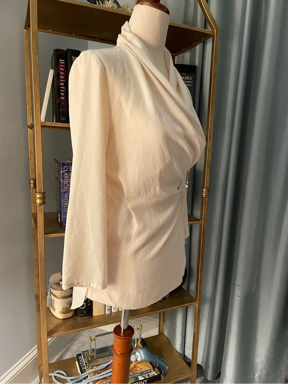 Aritzia Wilfred Cream Wrap Blouse XS XXS 3/4 Sleeves Tie Waist - Picture 9 of 15